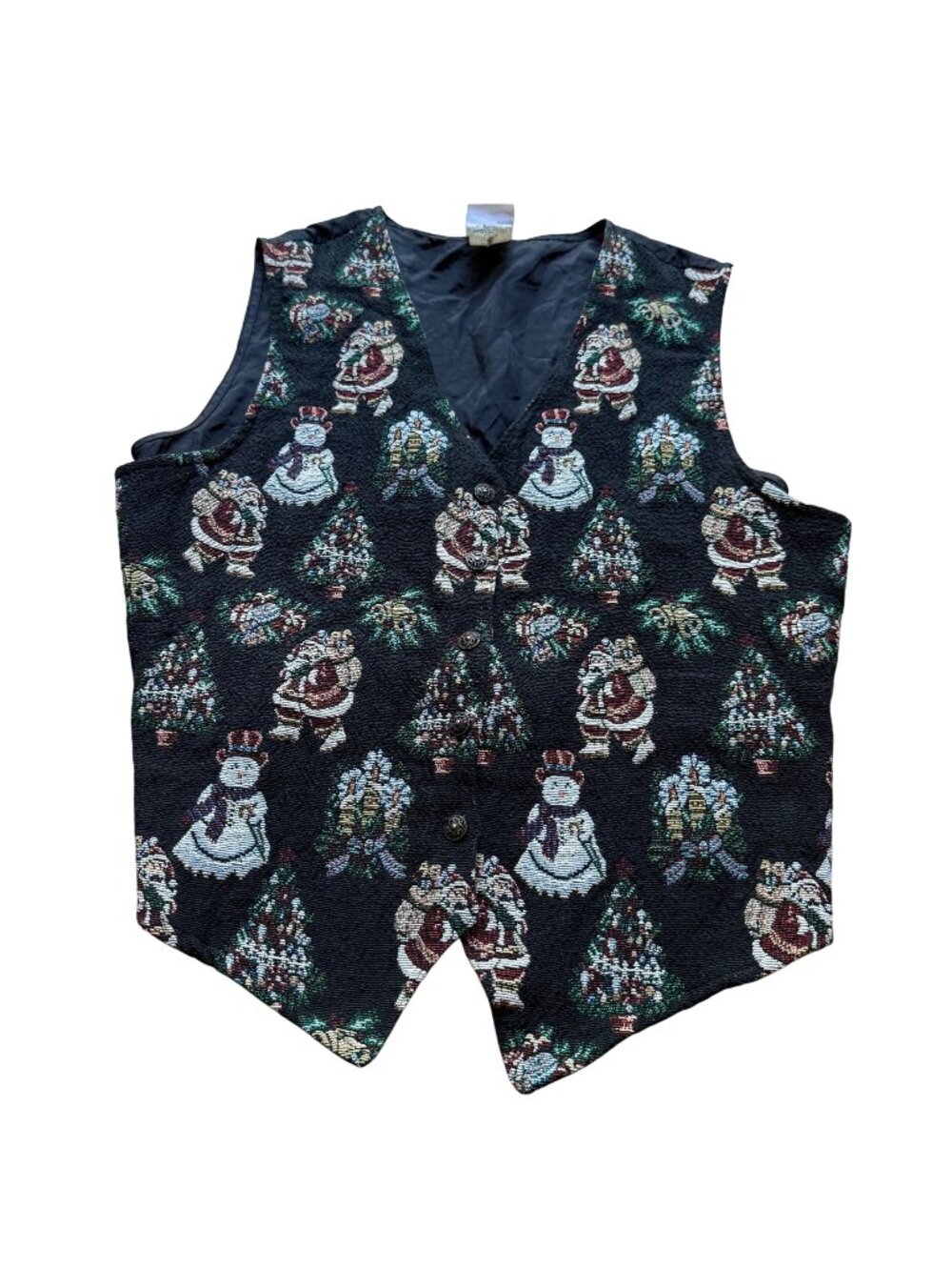 Vintage Bobbie Brooks Size L 90s Black Christmas Santa Holiday Tapestry Vest